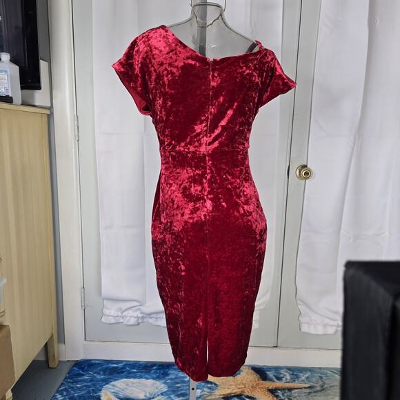 Vintage Inspired Crushed Red Velvet Asymmetrical Dress by Guess Size 8 - Picture 6 of 16